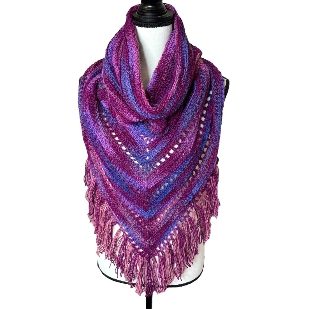 Handcrafted Crochet Hooded Cowl Scarf With Fringe New Handmade by Seller Knit